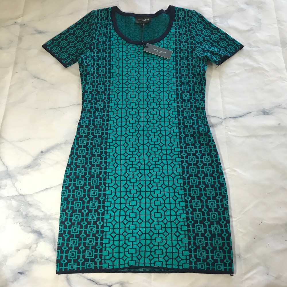 Romeo + Juliet Couture Teal Geometric SweaterDress
